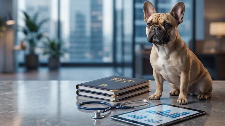 French Bulldog with veterinarian during pet insurance wellness exam